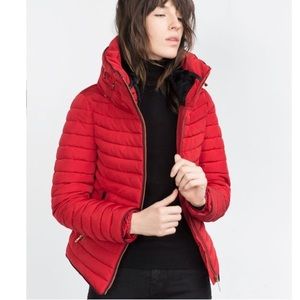 zara red puffer